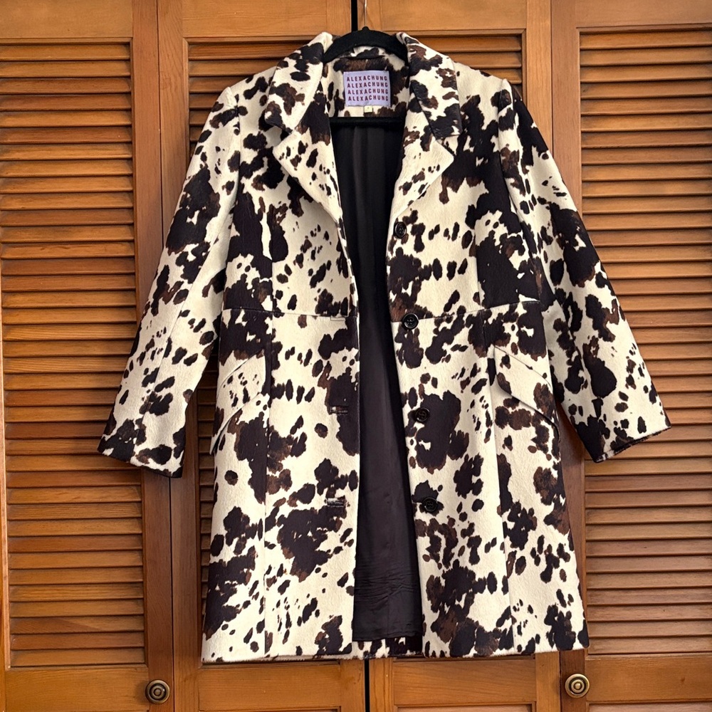 Cowhide-Print Black & Cream Pea Coat - Women